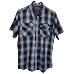 Dixxon Flannel The First Responder Blue Pearl Snap Bamboo Black Plaid Men XS